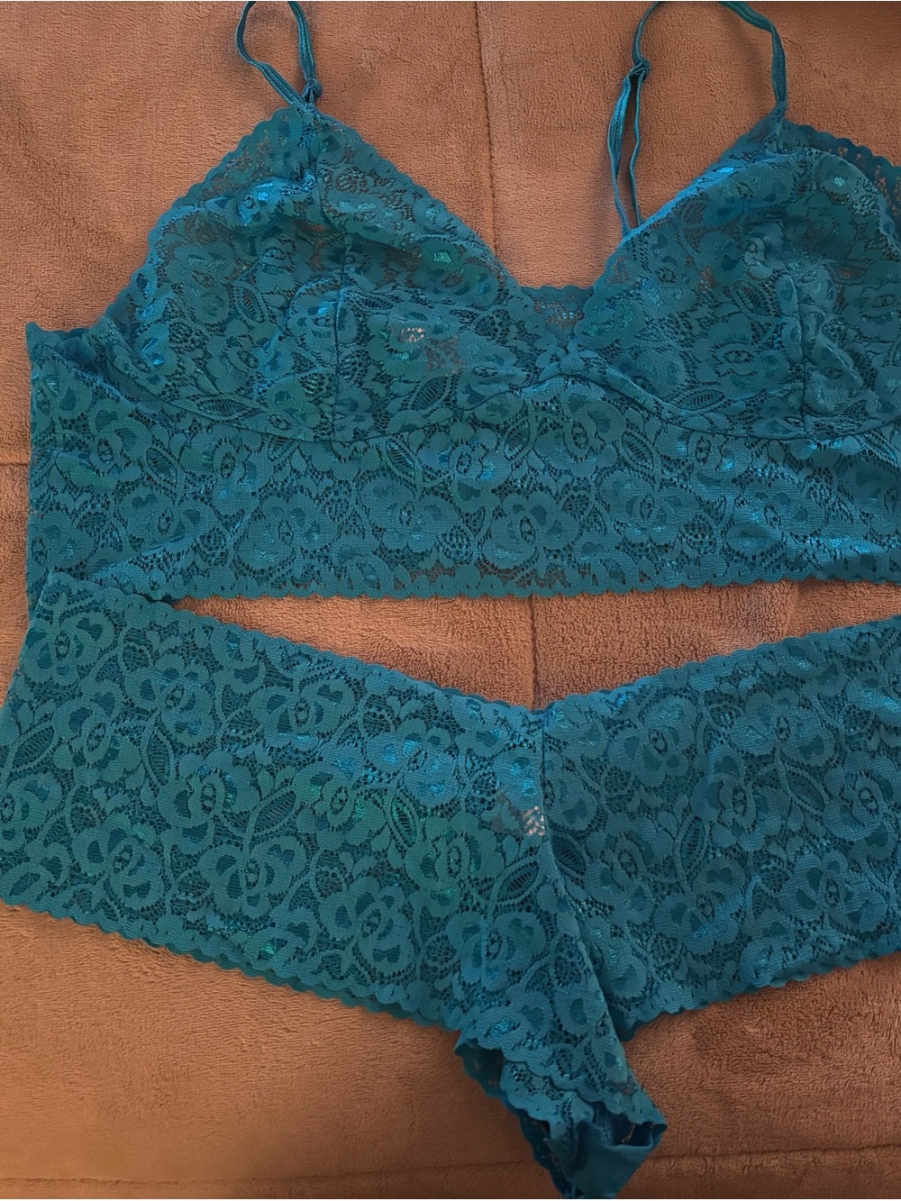 Lace Bralette & Hipster Set in Teal